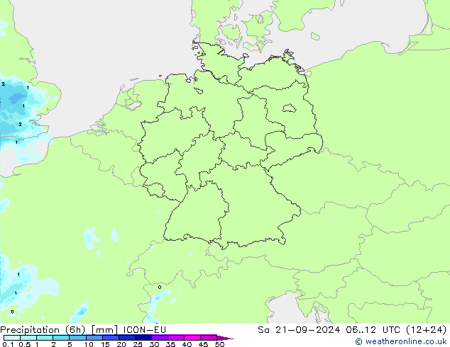 Precipitation (6h) ICON-EU Sa 21.09.2024 12 UTC