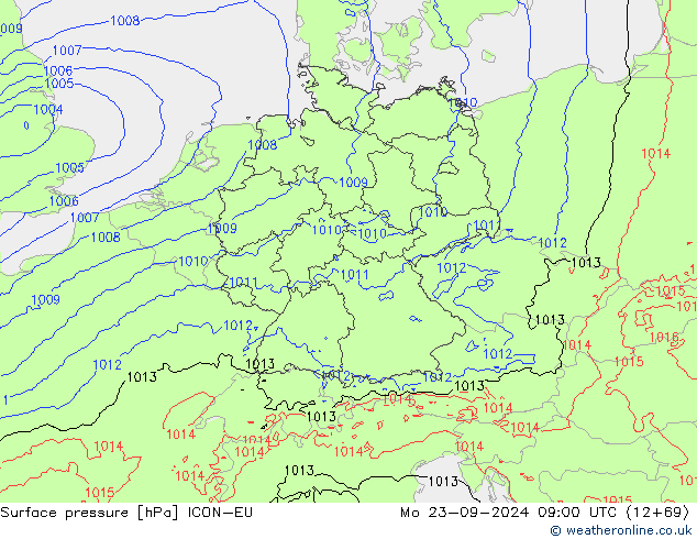 Surface pressure ICON-EU Mo 23.09.2024 09 UTC