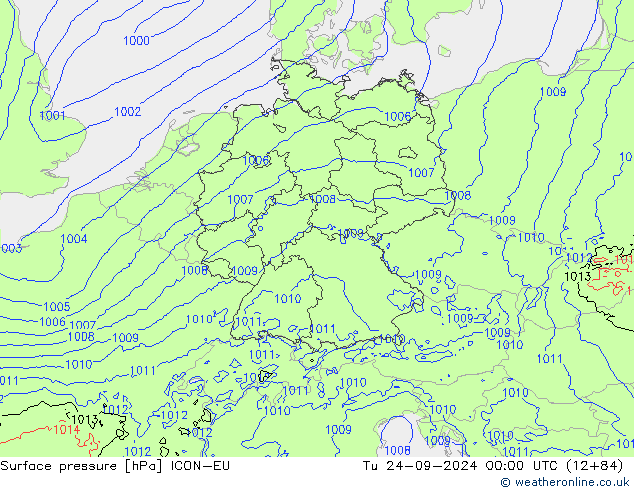 pressão do solo ICON-EU Ter 24.09.2024 00 UTC