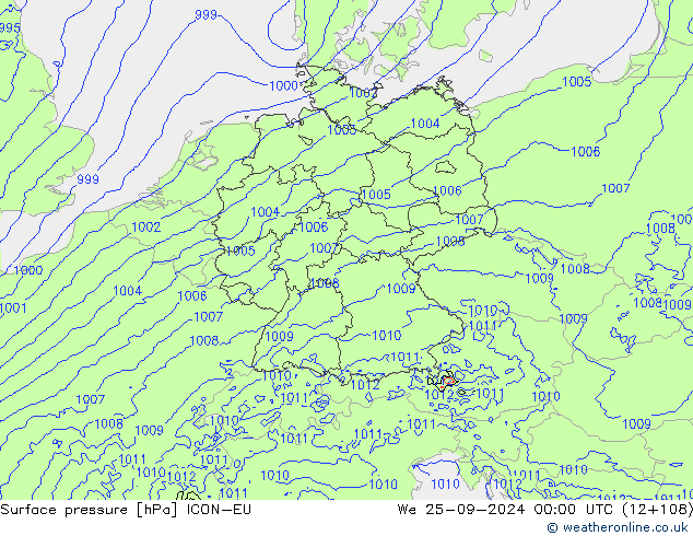 pressão do solo ICON-EU Qua 25.09.2024 00 UTC