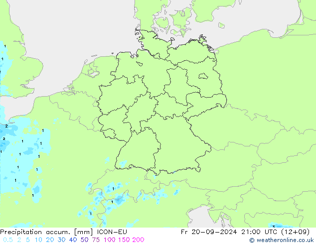 Precipitation accum. ICON-EU пт 20.09.2024 21 UTC