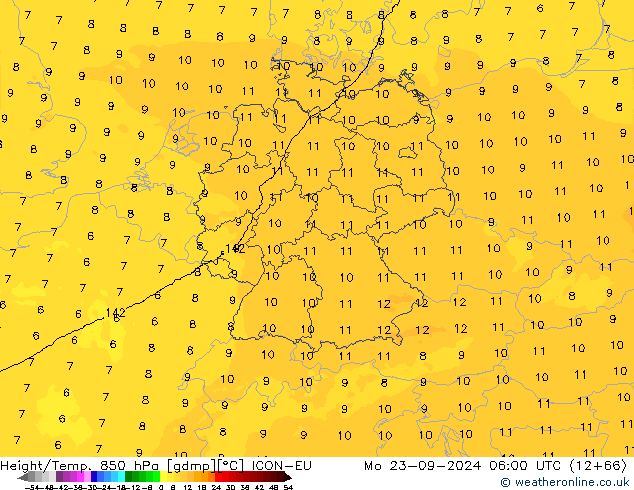 Height/Temp. 850 hPa ICON-EU Mo 23.09.2024 06 UTC