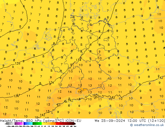 Hoogte/Temp. 850 hPa ICON-EU wo 25.09.2024 12 UTC