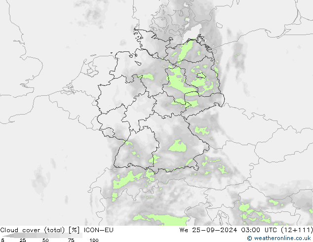 Bulutlar (toplam) ICON-EU Çar 25.09.2024 03 UTC