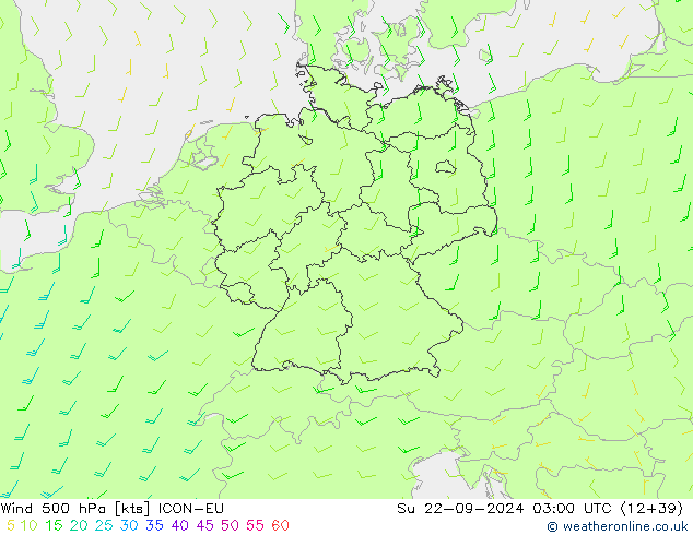 Wind 500 hPa ICON-EU zo 22.09.2024 03 UTC