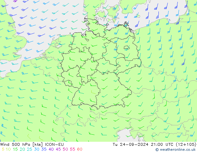 Wind 500 hPa ICON-EU Tu 24.09.2024 21 UTC