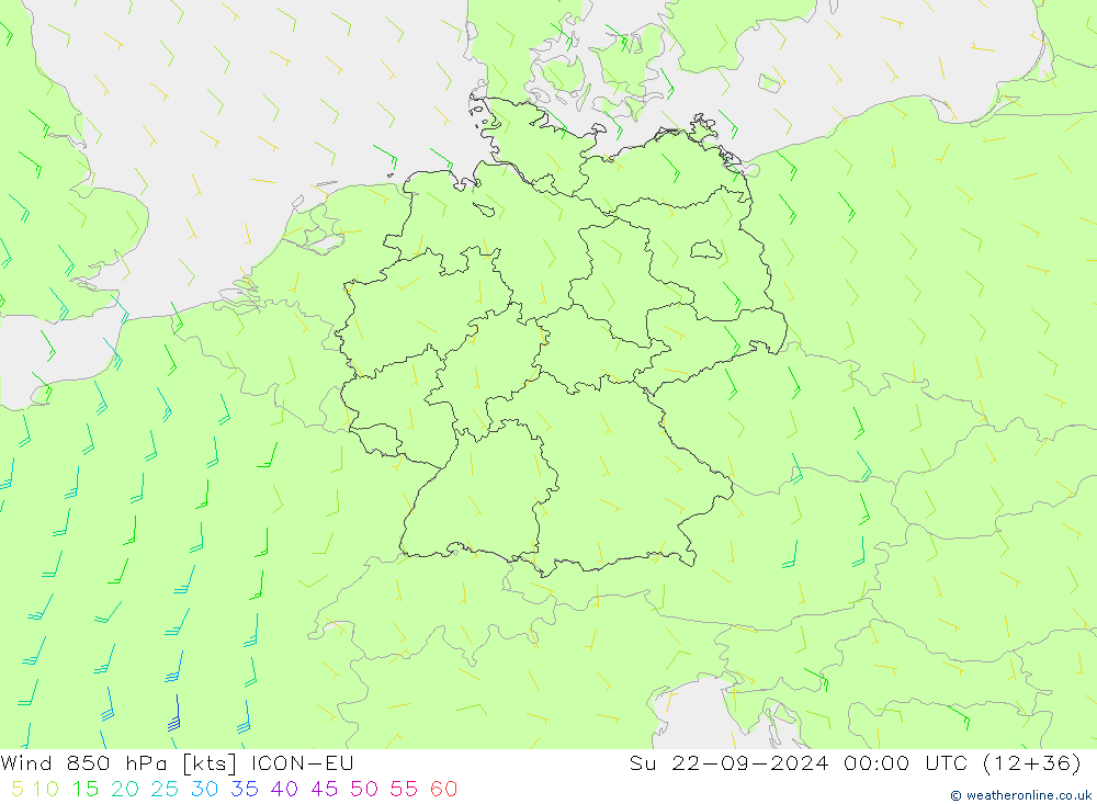 Wind 850 hPa ICON-EU Su 22.09.2024 00 UTC