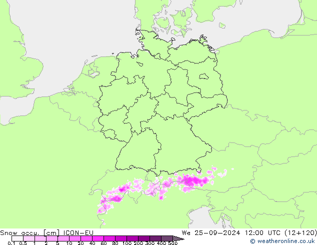 Snow accu. ICON-EU We 25.09.2024 12 UTC