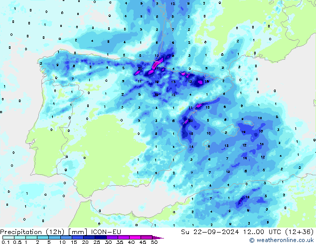 Precipitação (12h) ICON-EU Dom 22.09.2024 00 UTC