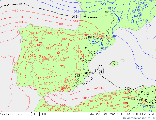 Presión superficial ICON-EU lun 23.09.2024 15 UTC