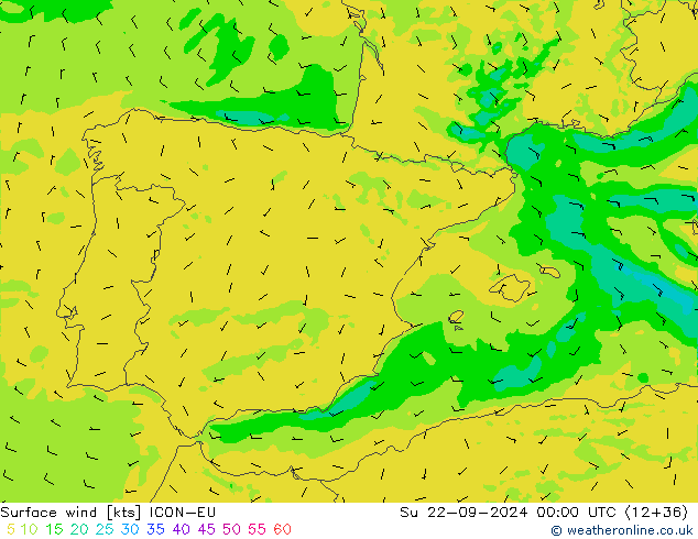 wiatr 10 m ICON-EU nie. 22.09.2024 00 UTC