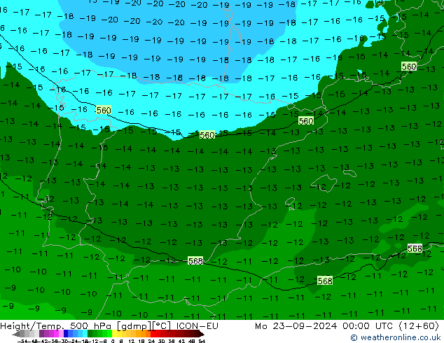 Yükseklik/Sıc. 500 hPa ICON-EU Pzt 23.09.2024 00 UTC