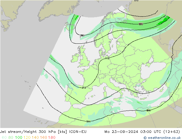 Jet stream ICON-EU Seg 23.09.2024 03 UTC