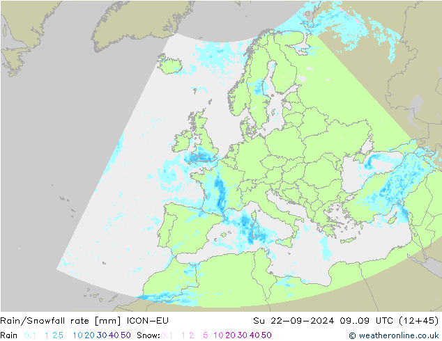 Rain/Snowfall rate ICON-EU dom 22.09.2024 09 UTC