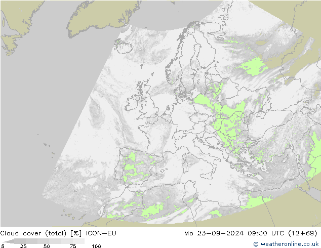 Wolken (gesamt) ICON-EU Mo 23.09.2024 09 UTC