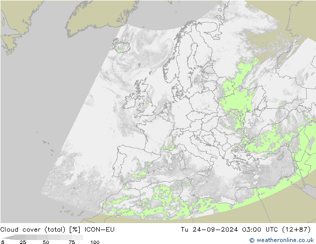 zachmurzenie (suma) ICON-EU wto. 24.09.2024 03 UTC