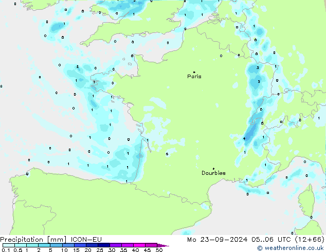 Srážky ICON-EU Po 23.09.2024 06 UTC