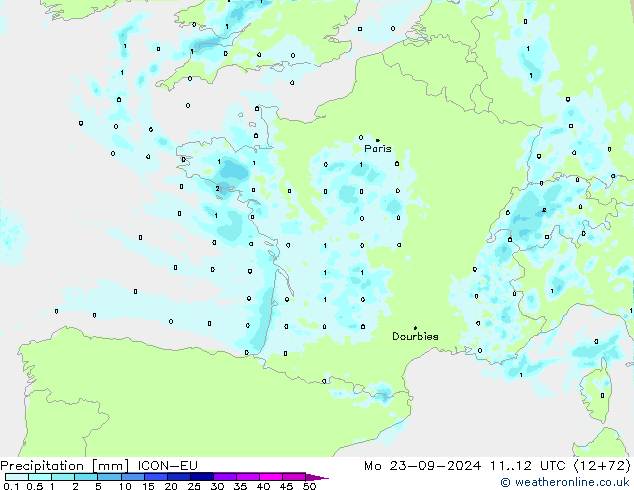 Neerslag ICON-EU ma 23.09.2024 12 UTC