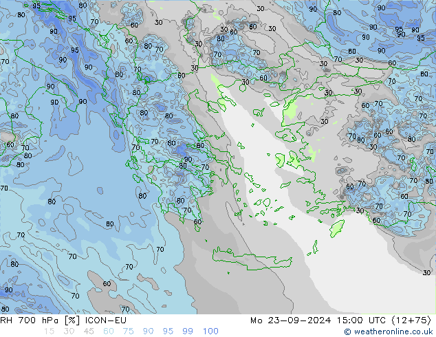 RH 700 hPa ICON-EU Mo 23.09.2024 15 UTC