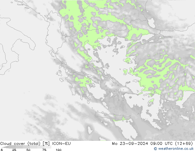 Nuages (total) ICON-EU lun 23.09.2024 09 UTC