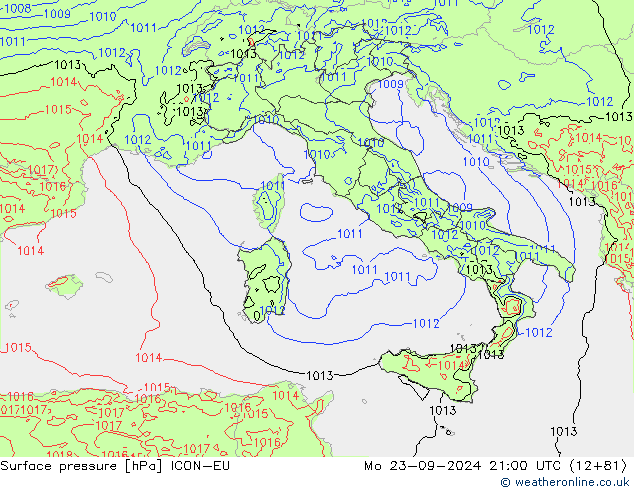 Luchtdruk (Grond) ICON-EU ma 23.09.2024 21 UTC