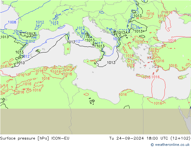 Surface pressure ICON-EU Tu 24.09.2024 18 UTC