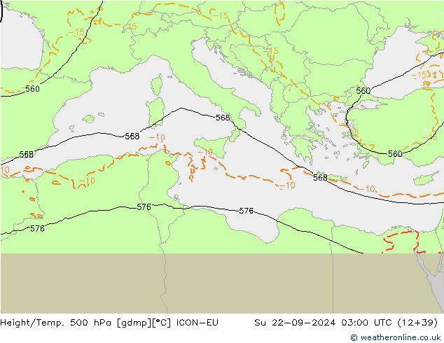 Height/Temp. 500 гПа ICON-EU Вс 22.09.2024 03 UTC