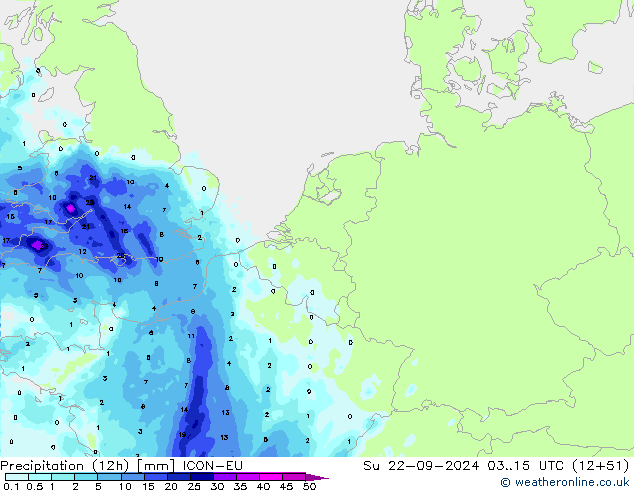 Nied. akkumuliert (12Std) ICON-EU So 22.09.2024 15 UTC