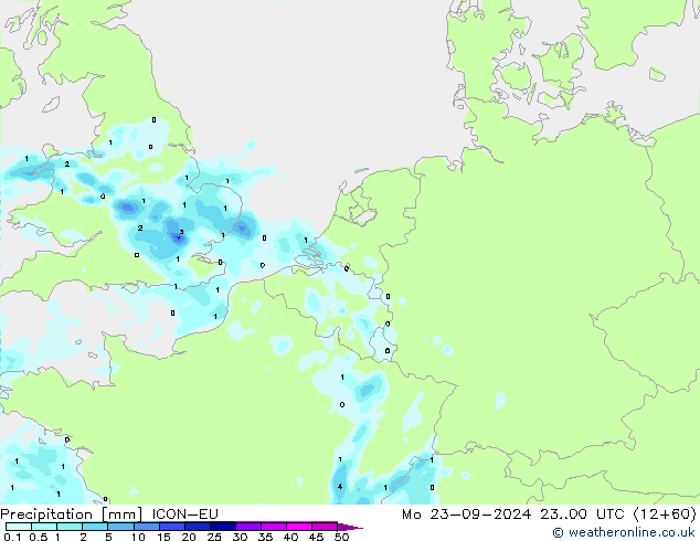 Srážky ICON-EU Po 23.09.2024 00 UTC