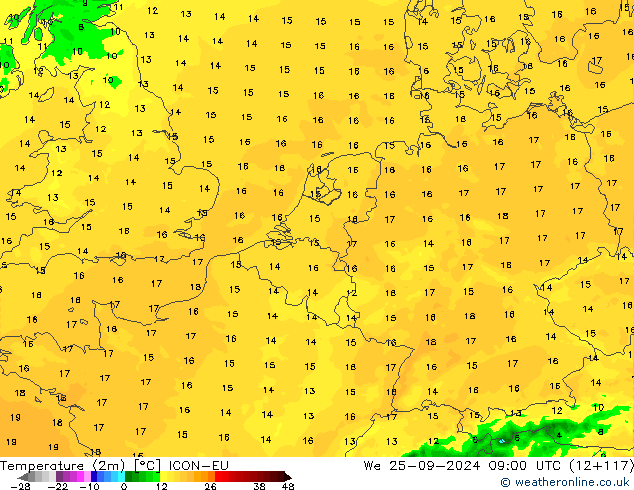 Temperature (2m) ICON-EU We 25.09.2024 09 UTC