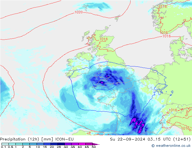 Précipitation (12h) ICON-EU dim 22.09.2024 15 UTC