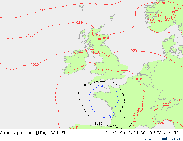 Presión superficial ICON-EU dom 22.09.2024 00 UTC