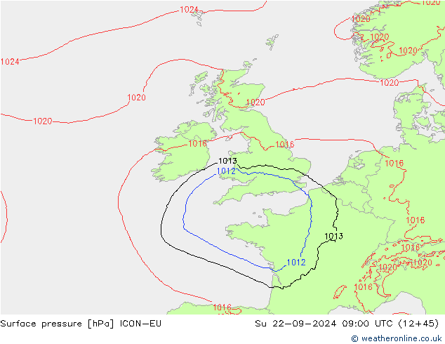 Surface pressure ICON-EU Su 22.09.2024 09 UTC