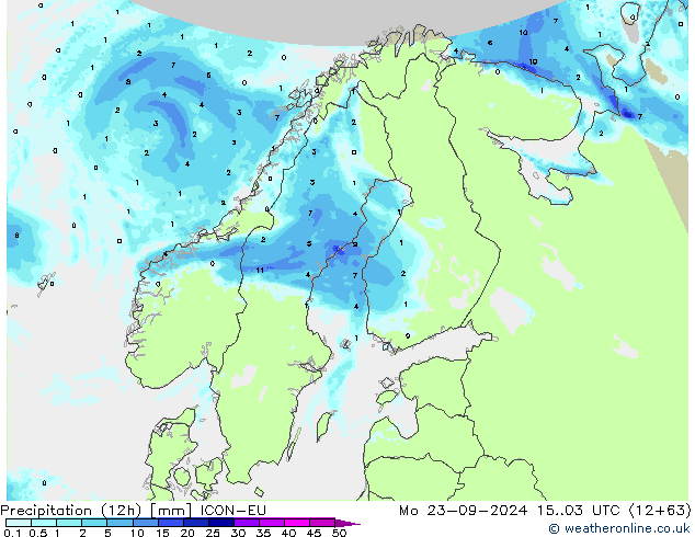 Precipitation (12h) ICON-EU Po 23.09.2024 03 UTC