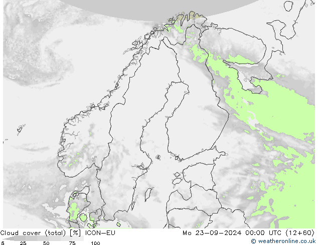 Cloud cover (total) ICON-EU Po 23.09.2024 00 UTC