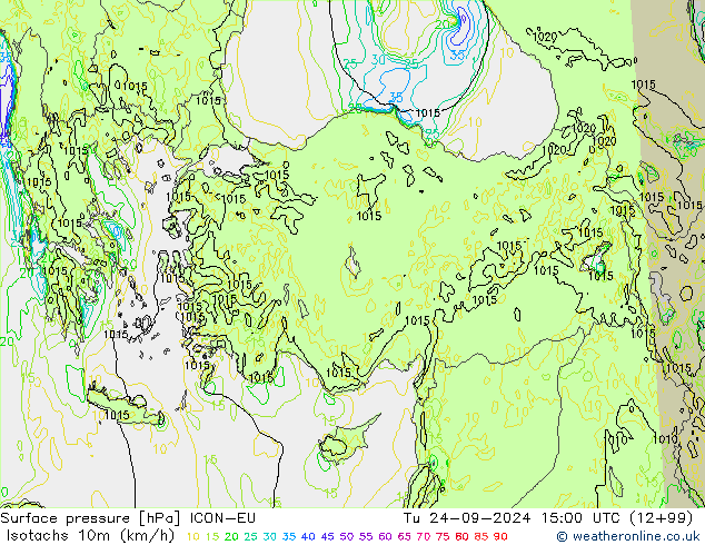 Isotachs (kph) ICON-EU Ter 24.09.2024 15 UTC