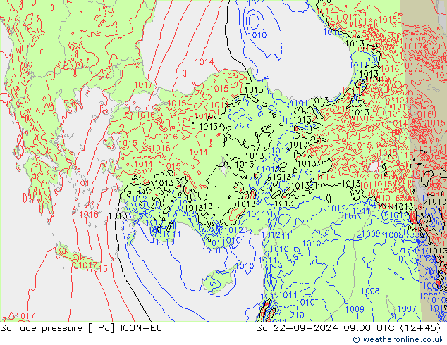 Surface pressure ICON-EU Su 22.09.2024 09 UTC