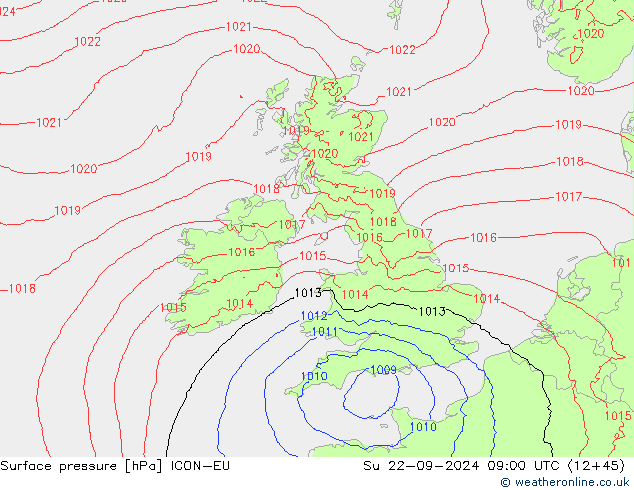 pression de l'air ICON-EU dim 22.09.2024 09 UTC