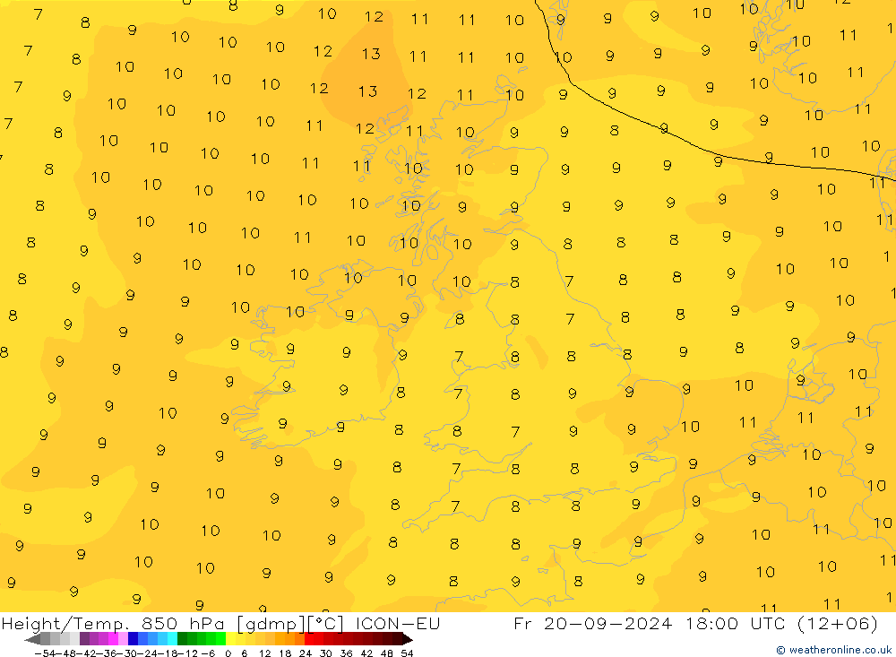 Yükseklik/Sıc. 850 hPa ICON-EU Cu 20.09.2024 18 UTC