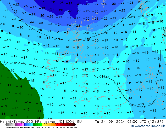 Yükseklik/Sıc. 500 hPa ICON-EU Sa 24.09.2024 03 UTC