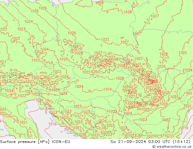 Pressione al suolo ICON-EU sab 21.09.2024 03 UTC