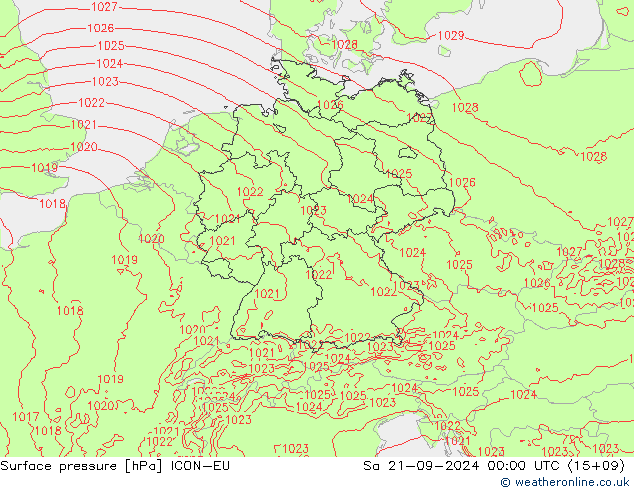 Surface pressure ICON-EU Sa 21.09.2024 00 UTC