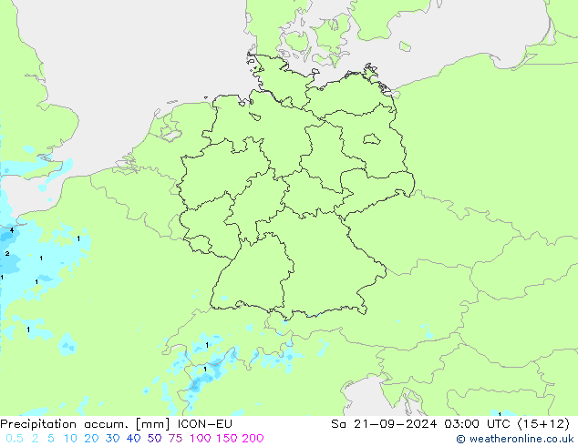 Precipitation accum. ICON-EU Sa 21.09.2024 03 UTC