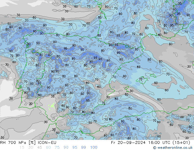 RH 700 hPa ICON-EU ven 20.09.2024 16 UTC