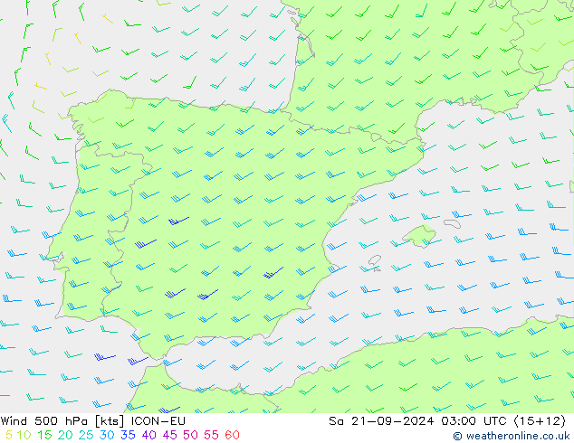 Wind 500 hPa ICON-EU Sa 21.09.2024 03 UTC