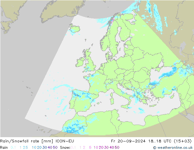 Rain/Snowfall rate ICON-EU 星期五 20.09.2024 18 UTC