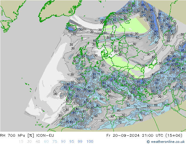 RH 700 hPa ICON-EU Sex 20.09.2024 21 UTC