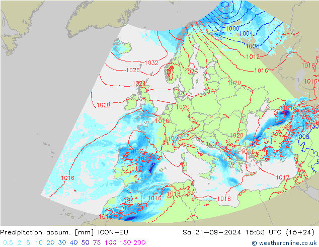 Nied. akkumuliert ICON-EU Sa 21.09.2024 15 UTC