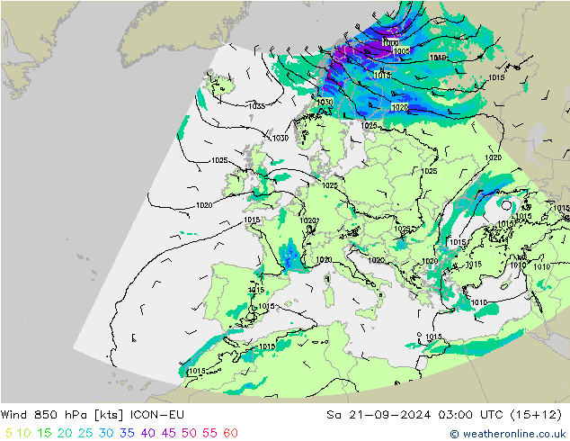 Wind 850 hPa ICON-EU Sa 21.09.2024 03 UTC