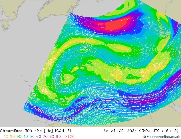 Stromlinien 300 hPa ICON-EU Sa 21.09.2024 03 UTC